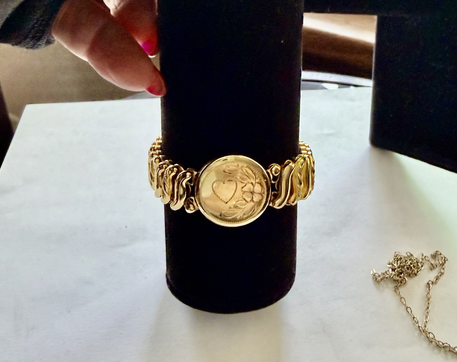 VTG 40s WWII Era Gold Sweetheart Expansion Bracelet & Necklace DF Briggs Carmen