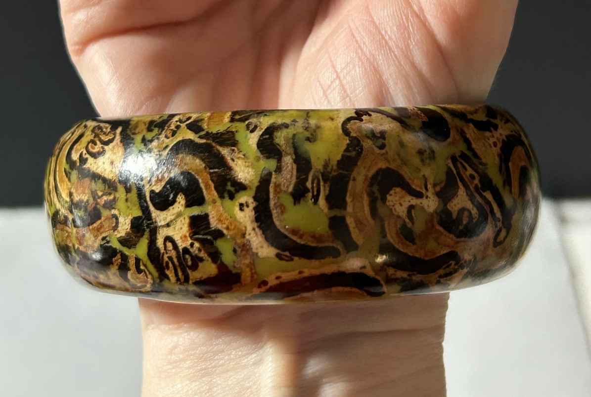 Vtg Wood Handpainted Bangle Bracelet Mythology Creatures Very Uniquely Painted