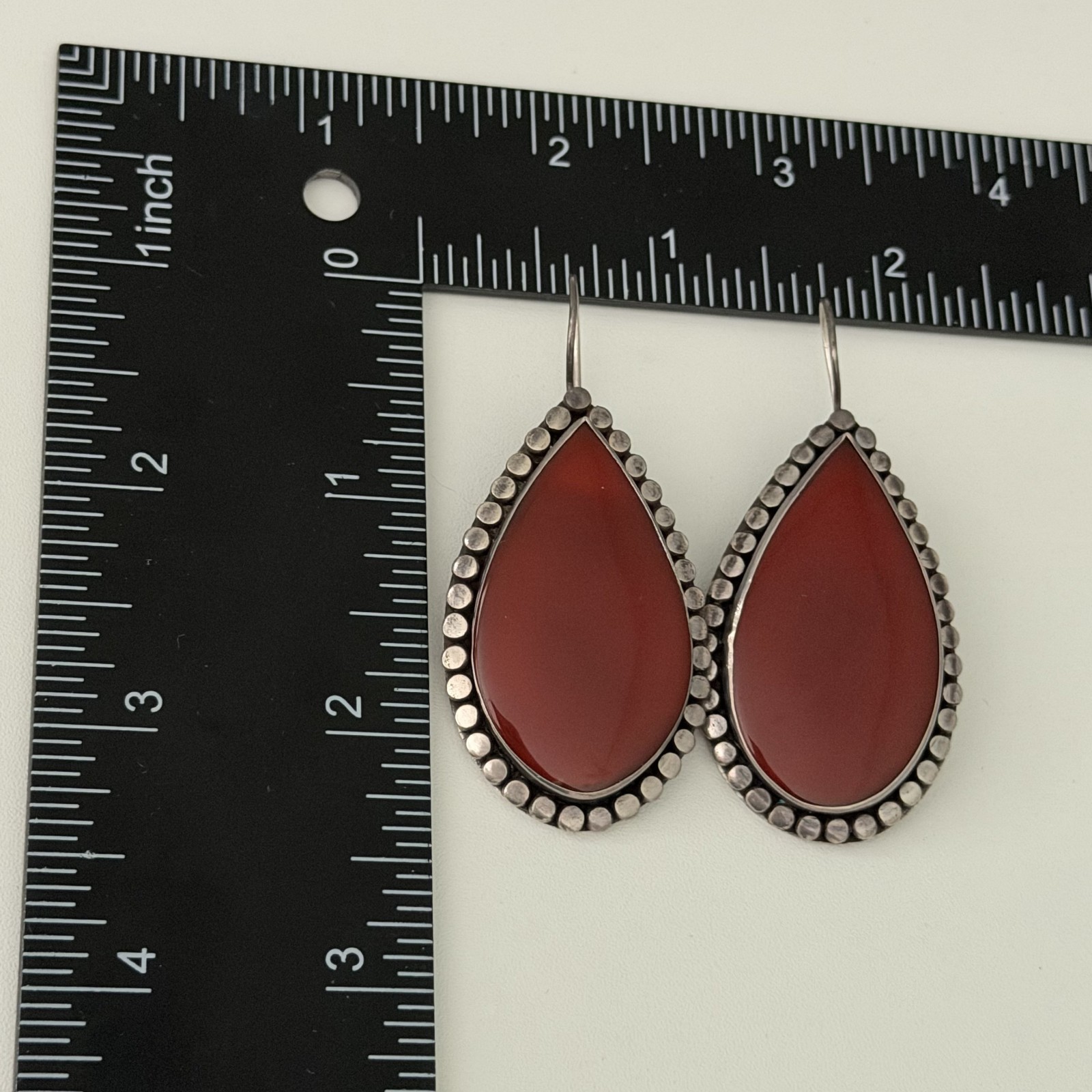 Vintage Sterling Silver Big Chunky Carnelian Earrings Oxidized Dangle Teardrop