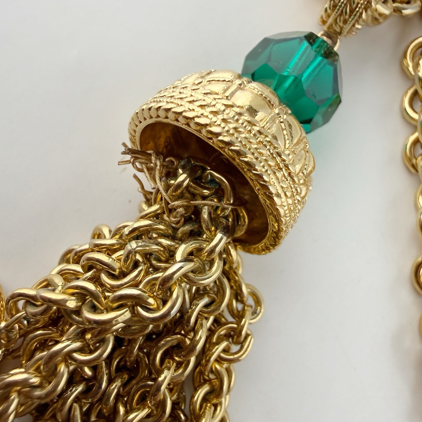 Vintage Swarovski Multicolor Bezel Set Crystal Tassel Chain Necklace FLAWS