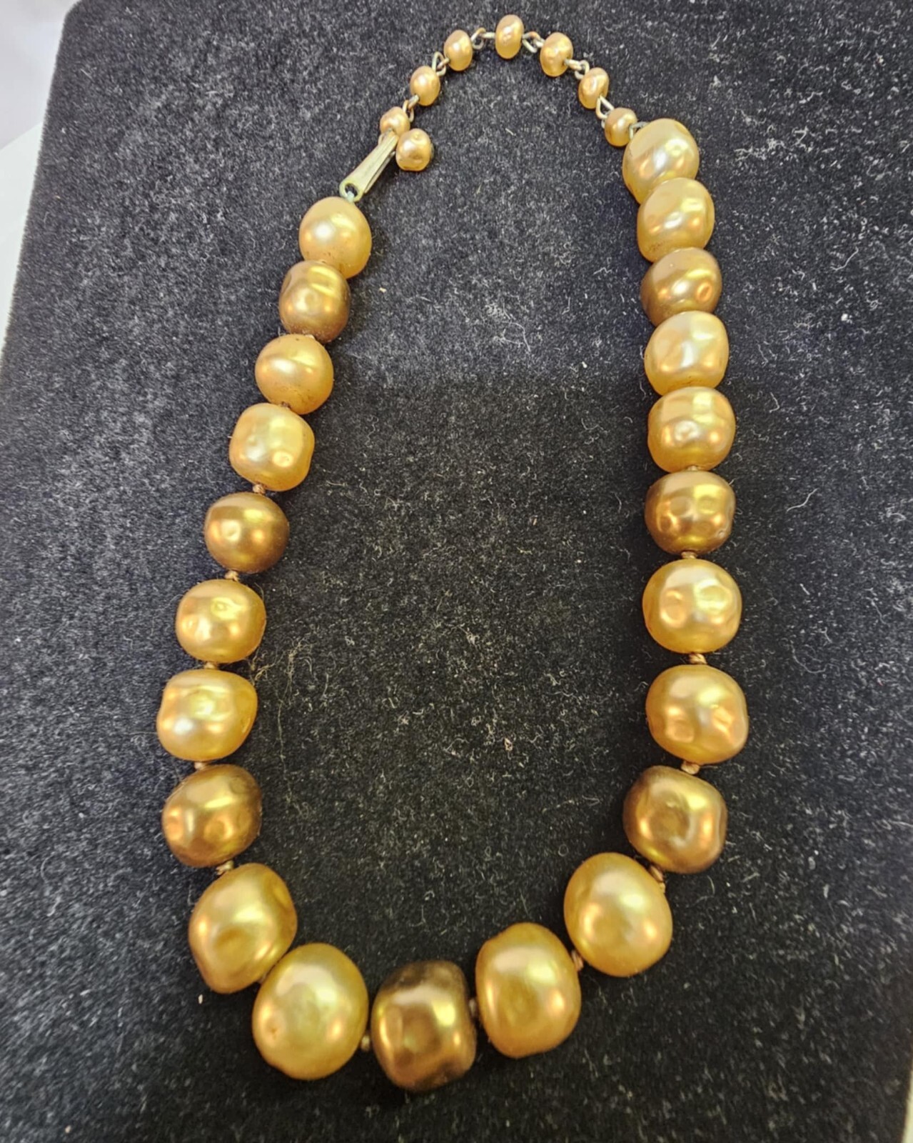 vtg Golden/ Brown Large Pearl Choker Necklace 16″- Heavy 57g- S88