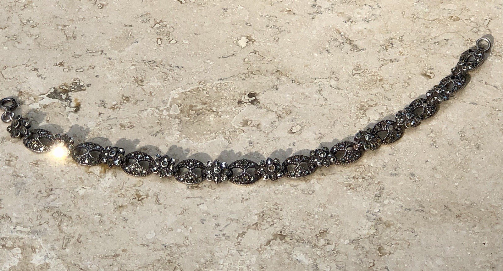 ✨VINTAGE Sterling Silver MARCASITE Floral 🌺Tennis Bracelet 🌟ESTATE Jewelry🌟