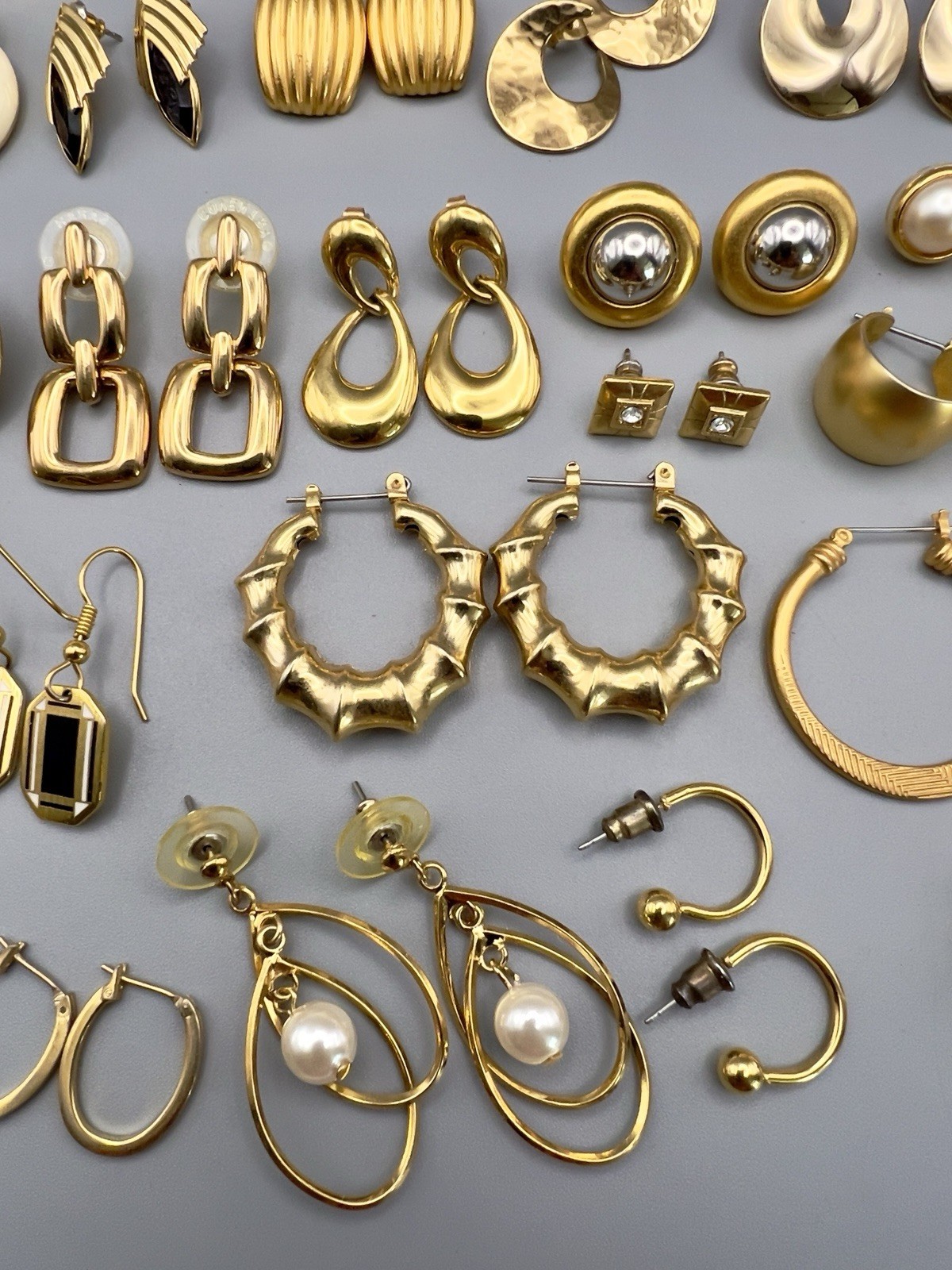 Vintage 1980s Pierced Earring Lot Gold Tone 45 Pairs Monet Trifari