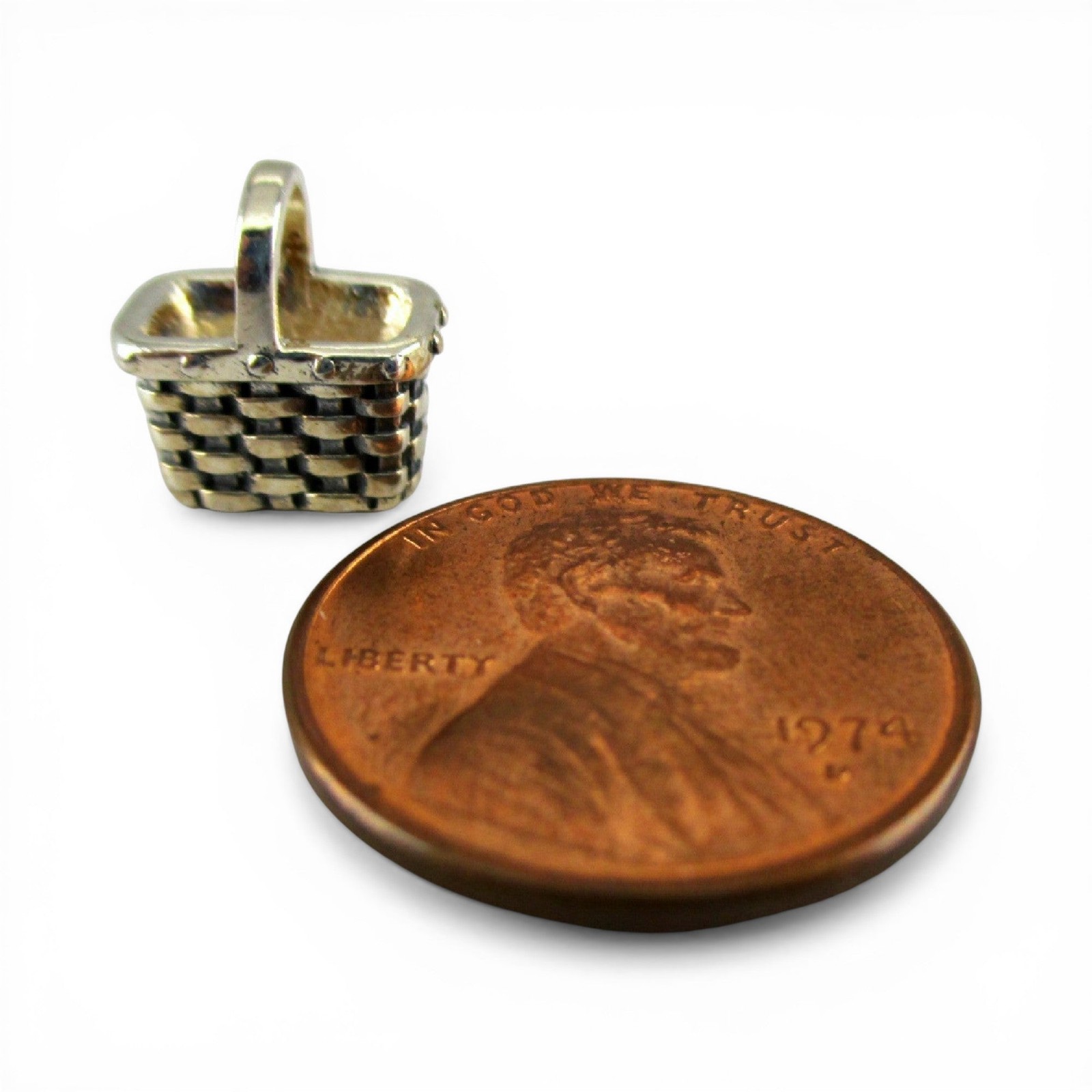 Sterling Silver MINI Market BASKET Charm for Bracelet MINIATURE Brown County