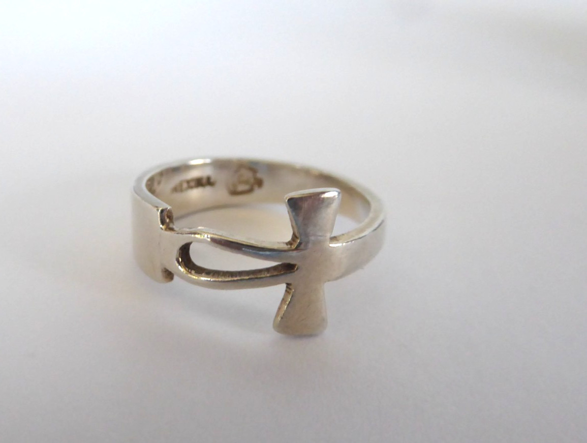 925 Sterling Silver Vintage JSF Mexico Egyptian Ankh Unisex Ring Size 7.5 Vtg.