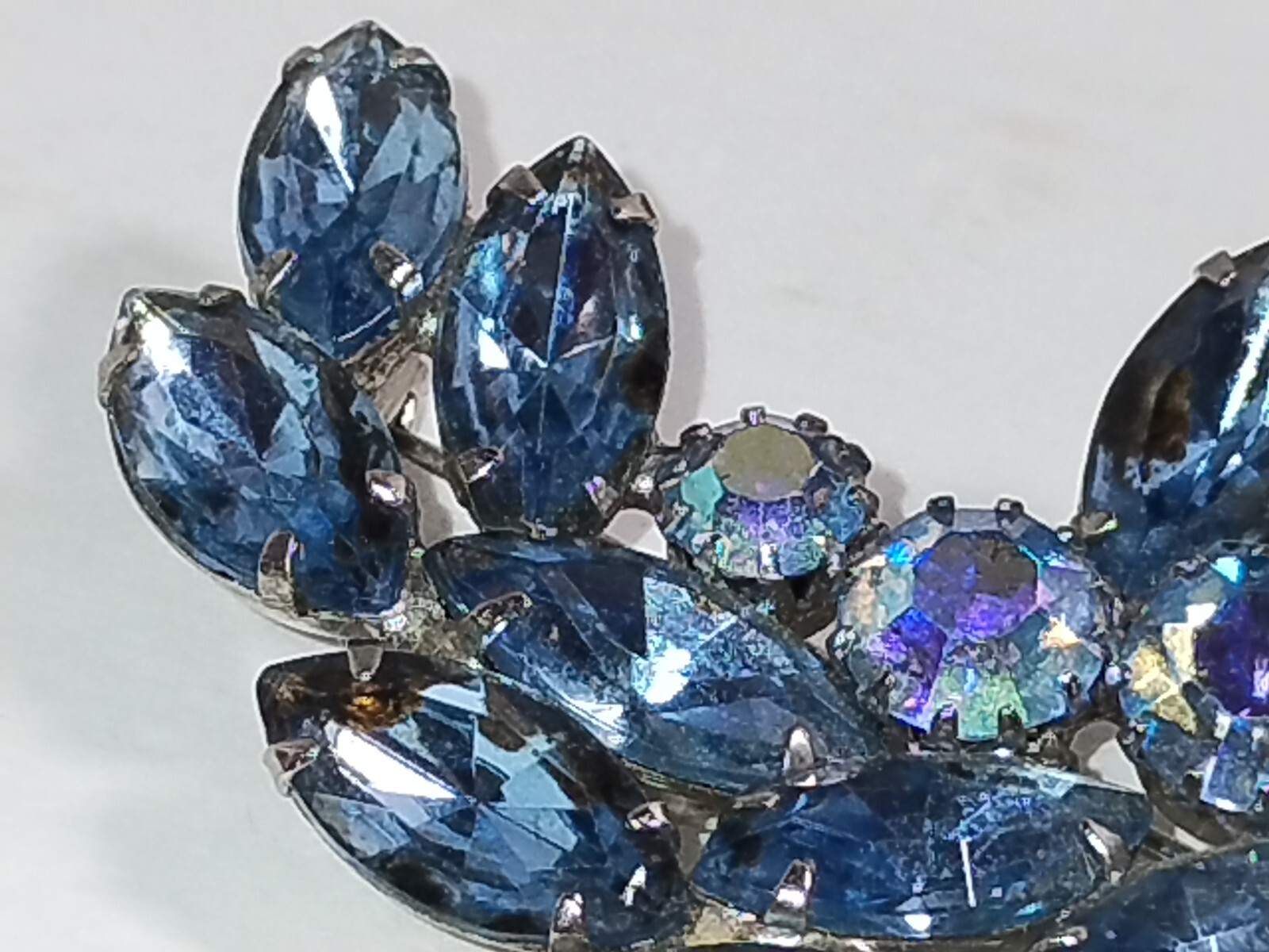 JULIANA Aqua Blue Rhinestone Leaf Flower Pin Broach Multi shaped Rhinestones