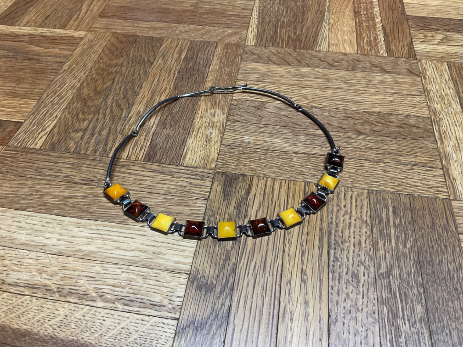 Vintage Polish Baltic Amber Necklace Sterling Silver 925 Mid Century Modern