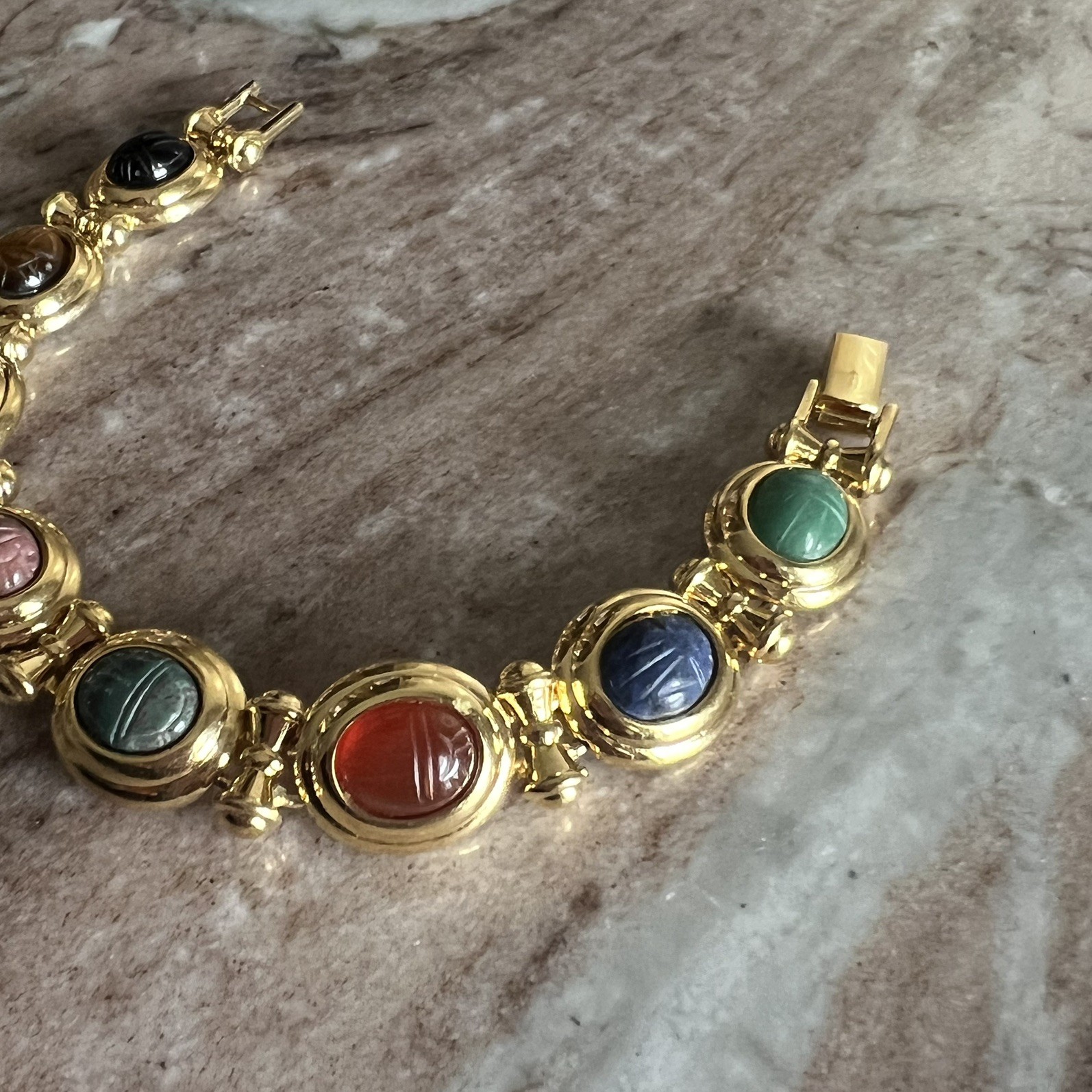 Vintage Gold Tone Scarabs Double Links Bracelet