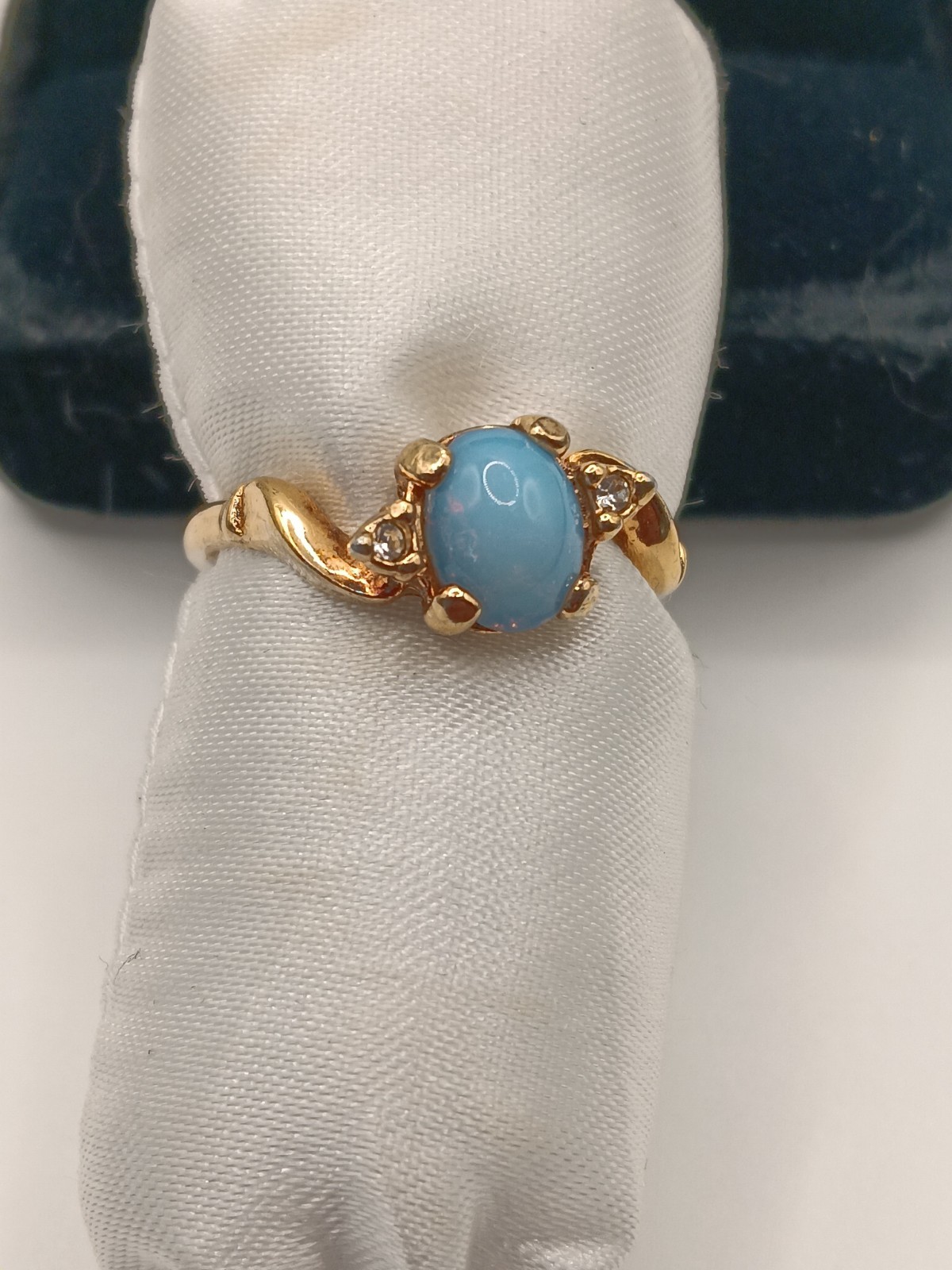 Estate Vintage 18kt Yellow Gold Filled Opal & Diamond Ring Size 9.25 Stamped