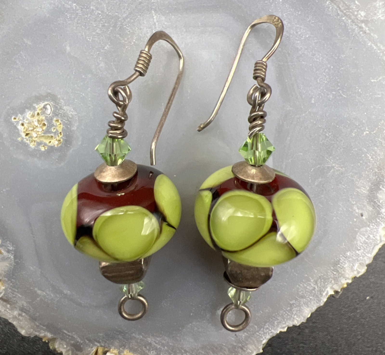 925 Sterling Silver Earrings ~ Southwestern Artisan Glass VTG ~ 1.5” ~ 7.2g
