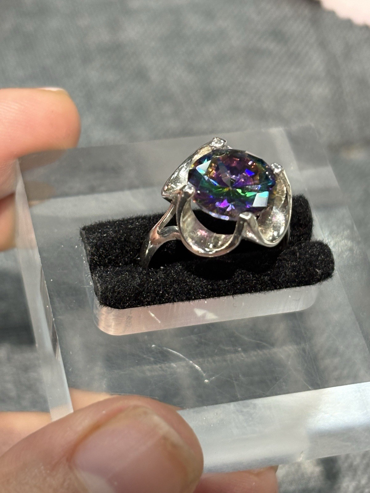 MEXICO Mystic Topaz Glass Stone “Flower” Sterling Silver 925 Ring SZ 6.75 NEW