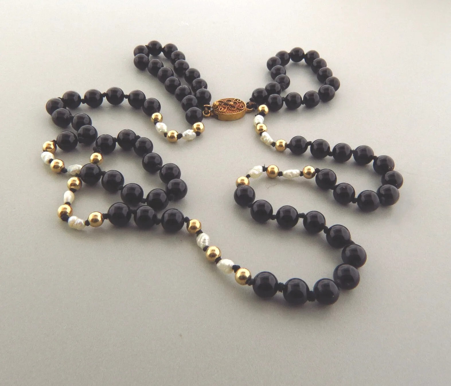 Vintage Onyx Bead Biwa Pearl Necklace Strand 6mm 29.5 Inch