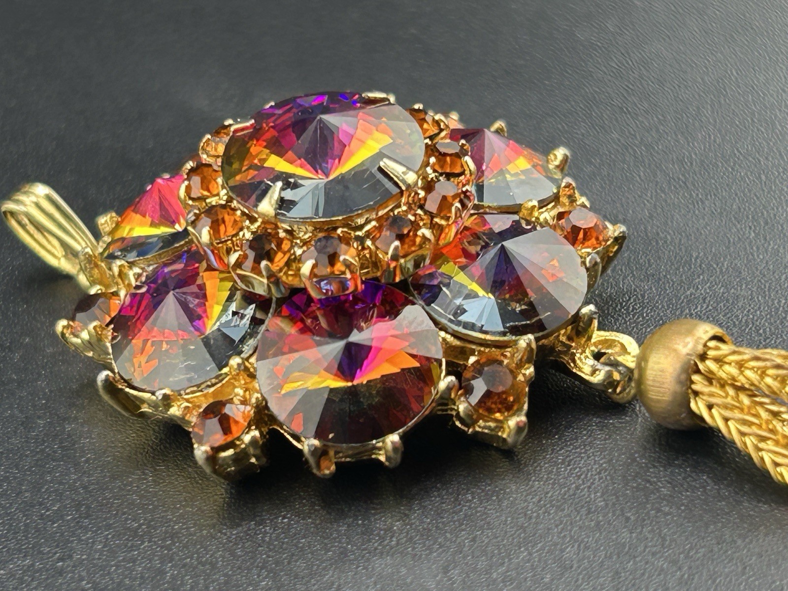Vintage Edlee Watermelon Rivoli Gold Tone Dangle Pendant