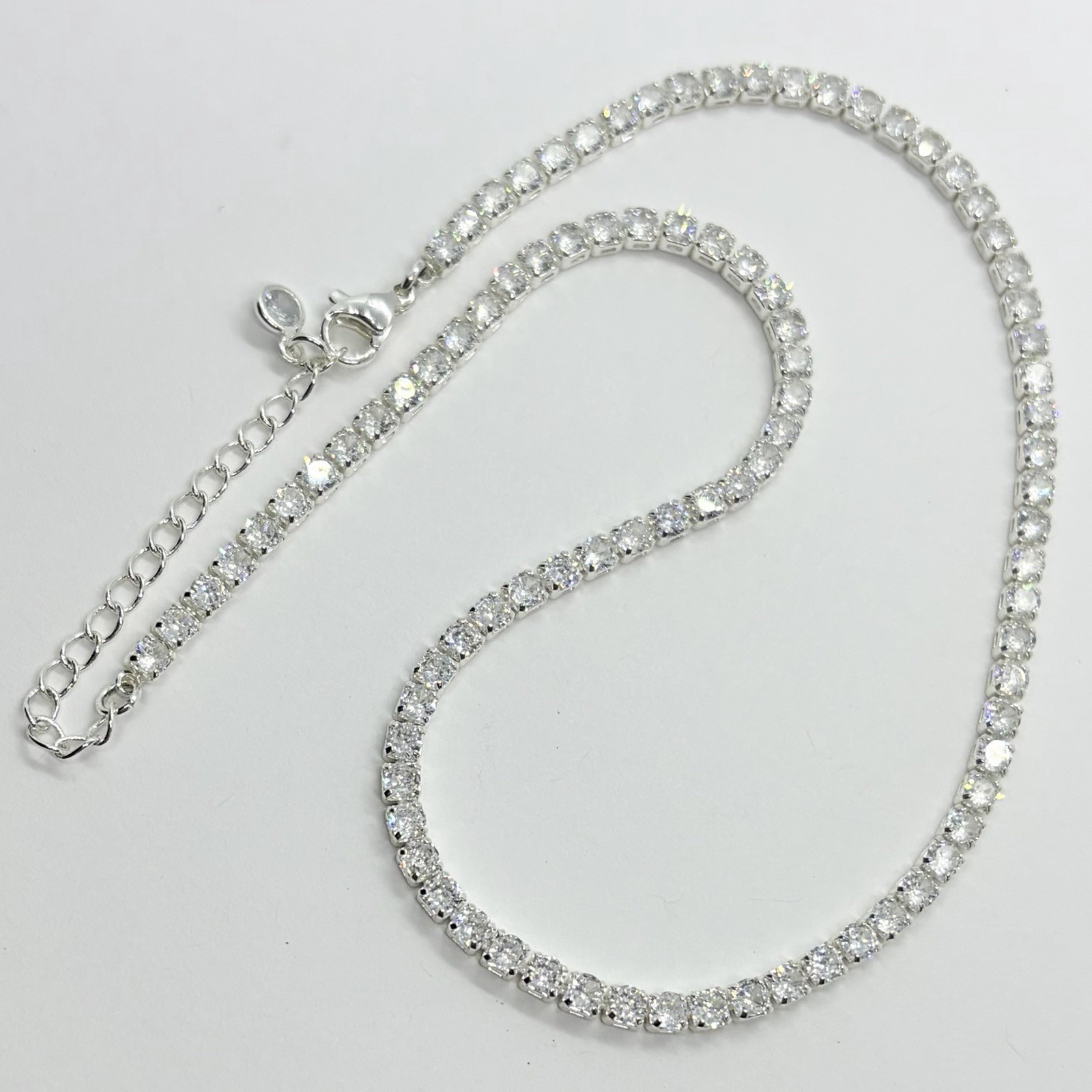 Classic Bling Clear Rhinestone 13 Inch Choker Necklace Silvertone Prong Set
