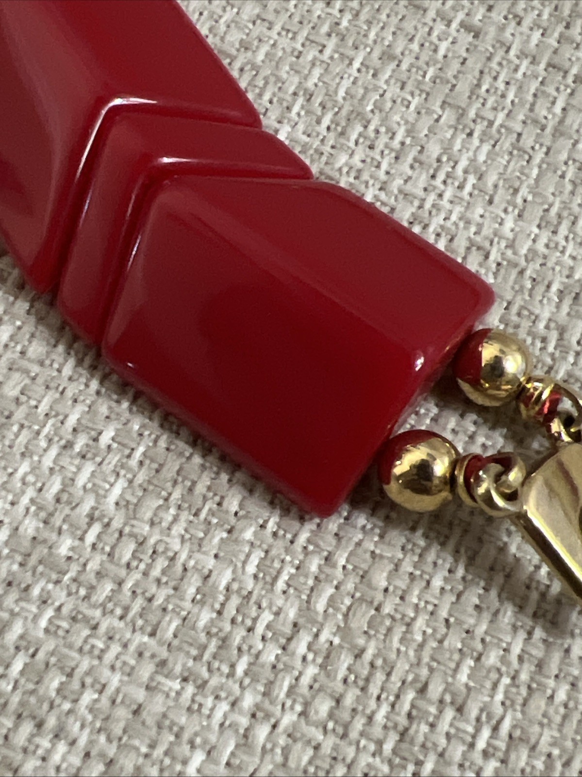 Vintage Red Acrylic Lucite Plastic Choker Collar Red Chevron Gold Necklace Fold