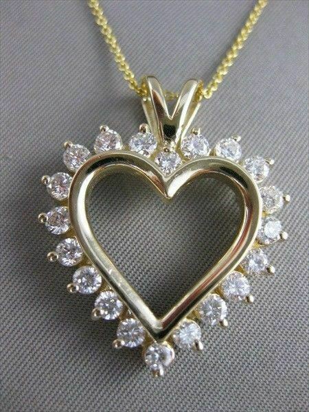 ESTATE 1.51CTW DIAMOND CLASSIC MEDIUM OPEN HEART 14KT YELLOW GOLD PENDANT #17570