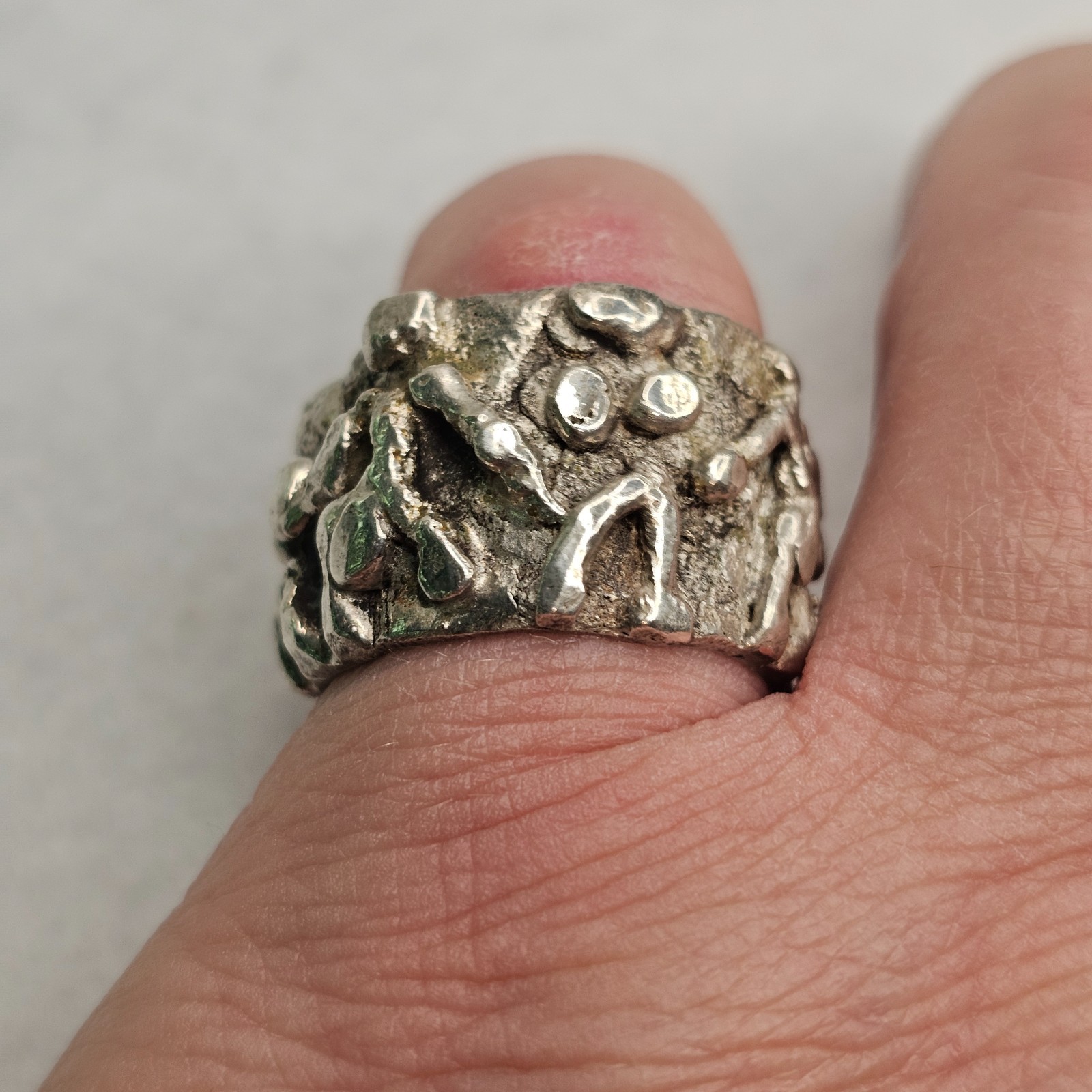 Vintage Brutalist Sterling Silver Abstract Figural Wide Band Ring Size 10 26.85g