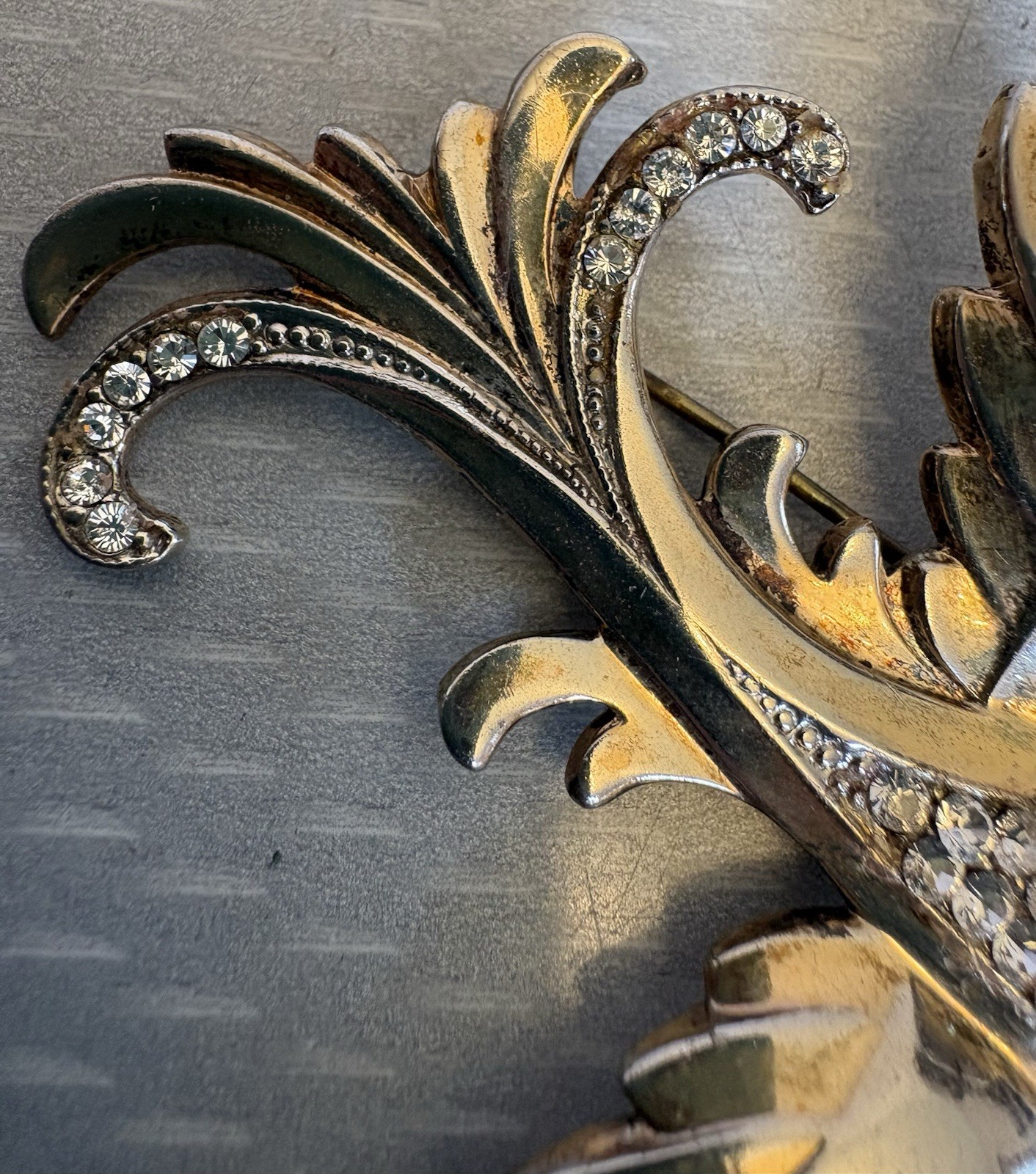 1940s Retro Vintage Sterling Gold Vermeil Rhinestone Bird Brooch 30g READ