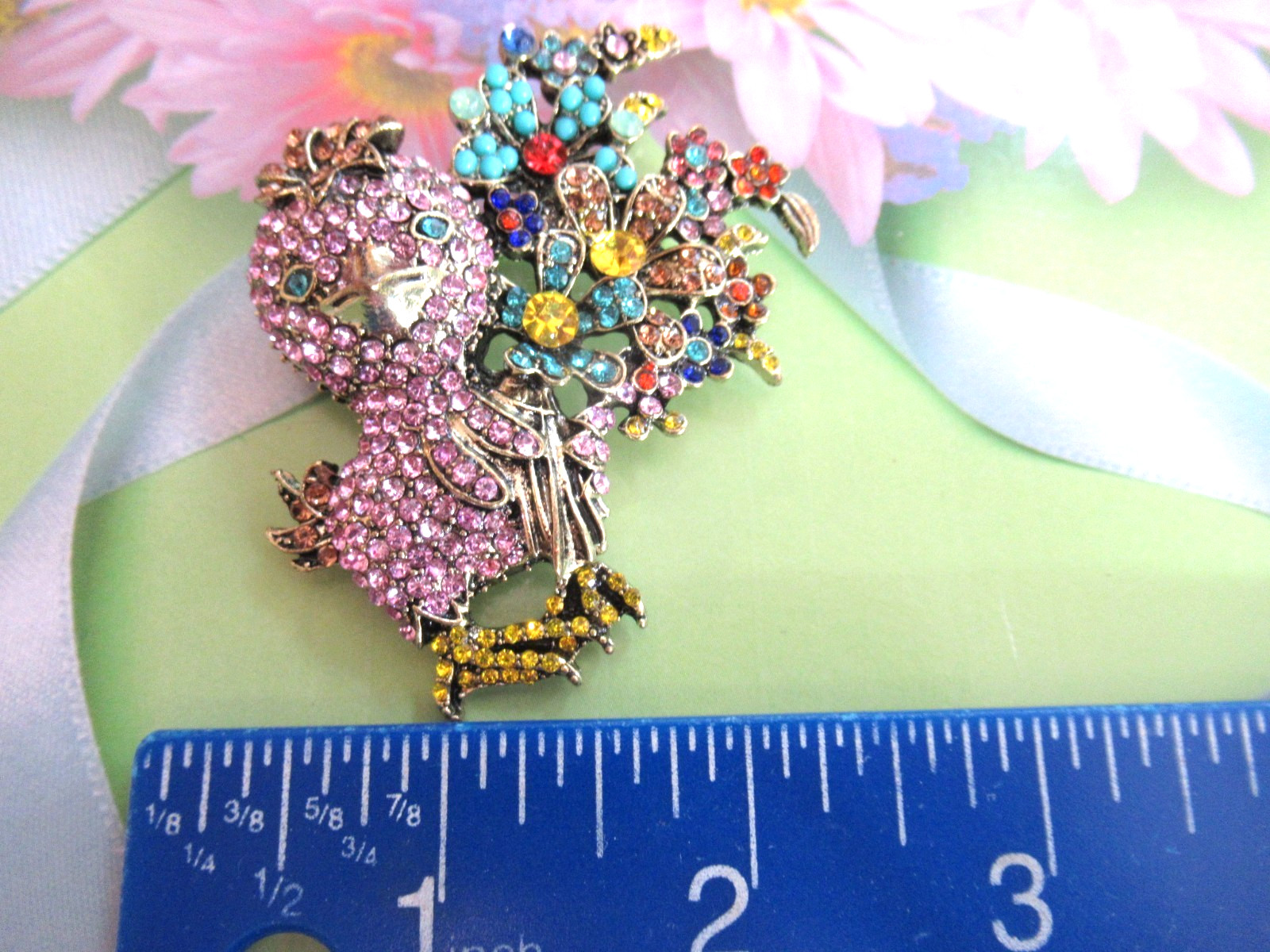Statement LARGE Brooch BIRDS Large Rhinestone Crystal Enamel NEW