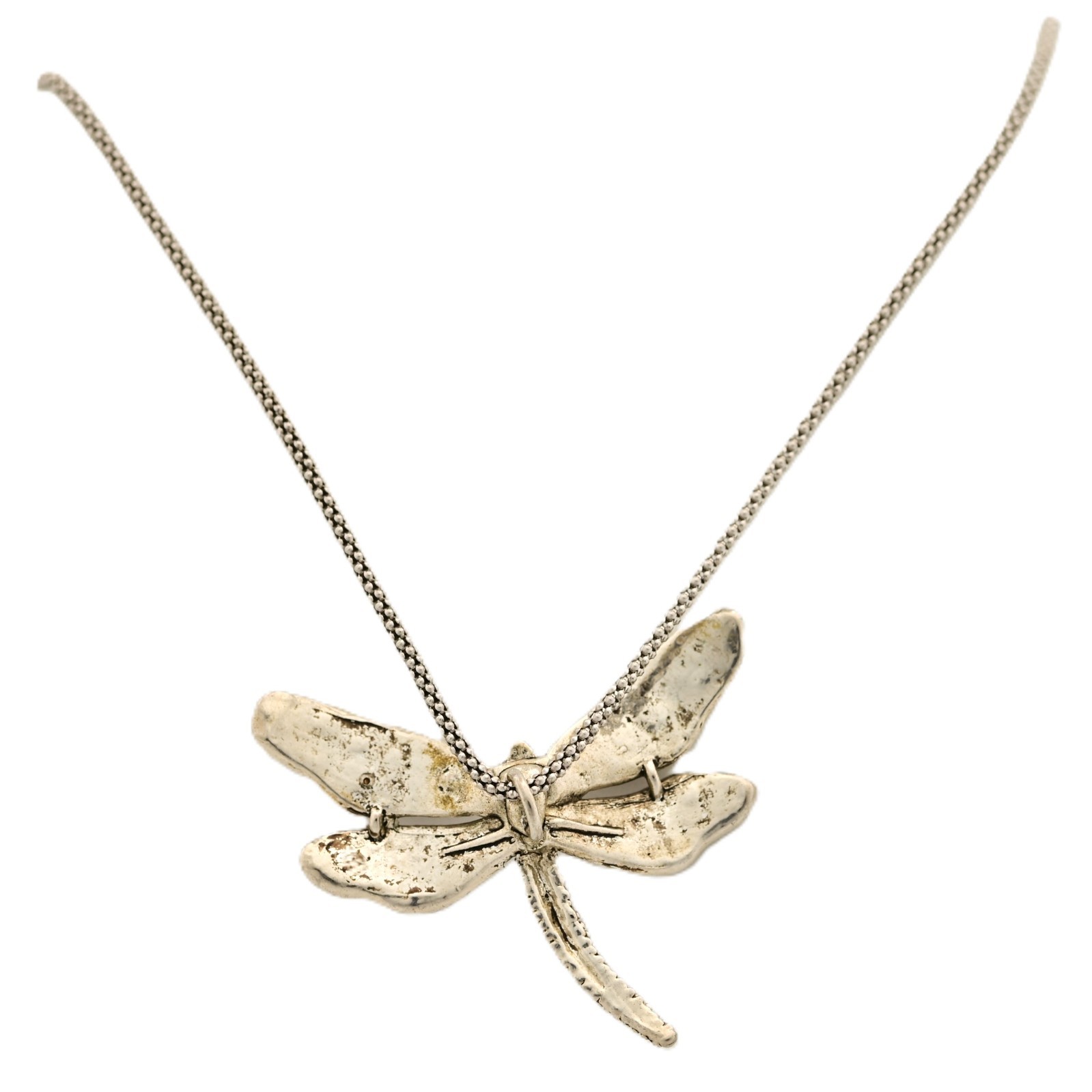 Vintage Original Sterling Silver Pink Gemstone Dragonfly Pendant Estate Necklace