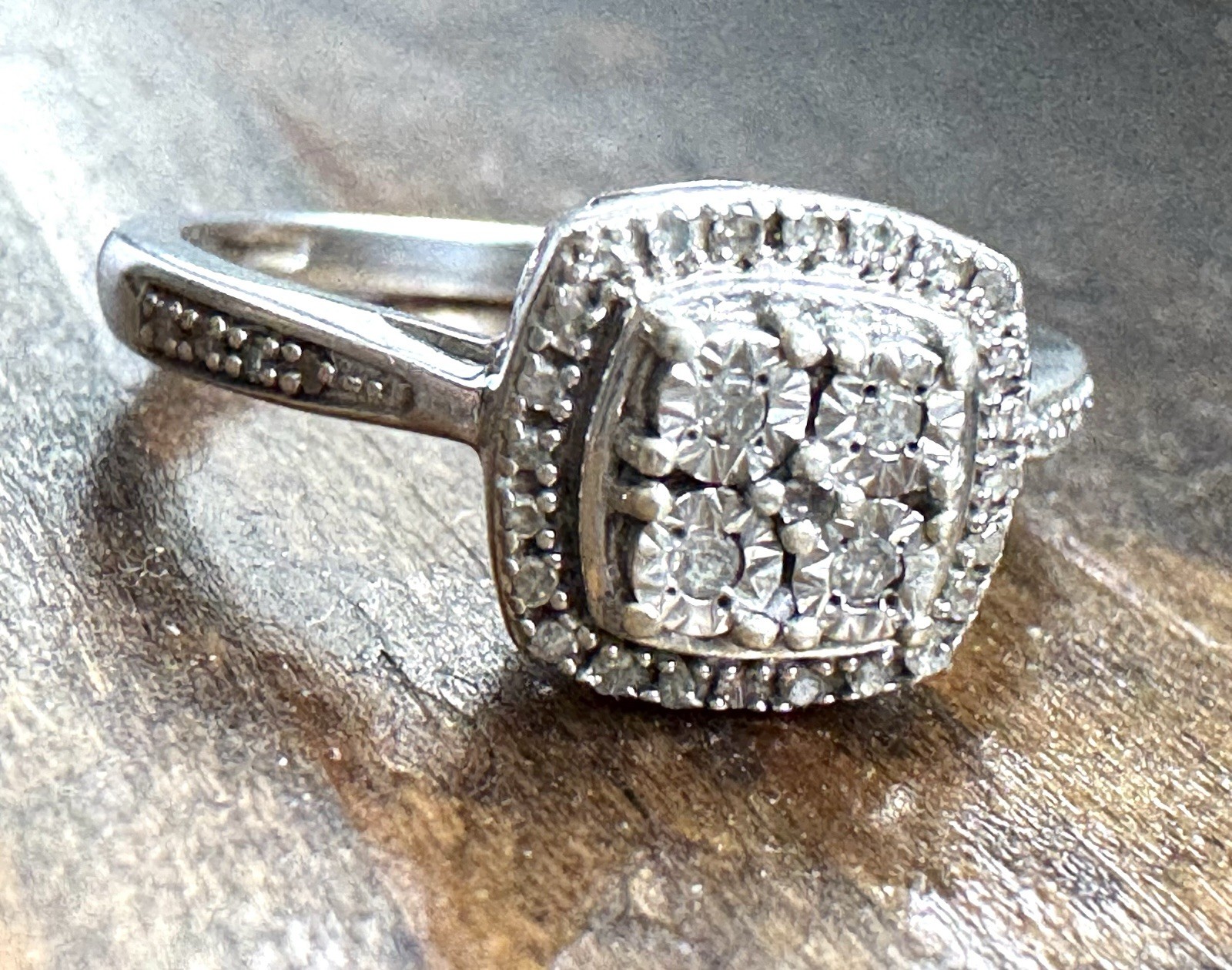 Vintage 925 Sterling Silver Diamond Halo Cluster Ring Size 7 Elegant Bridal SK9