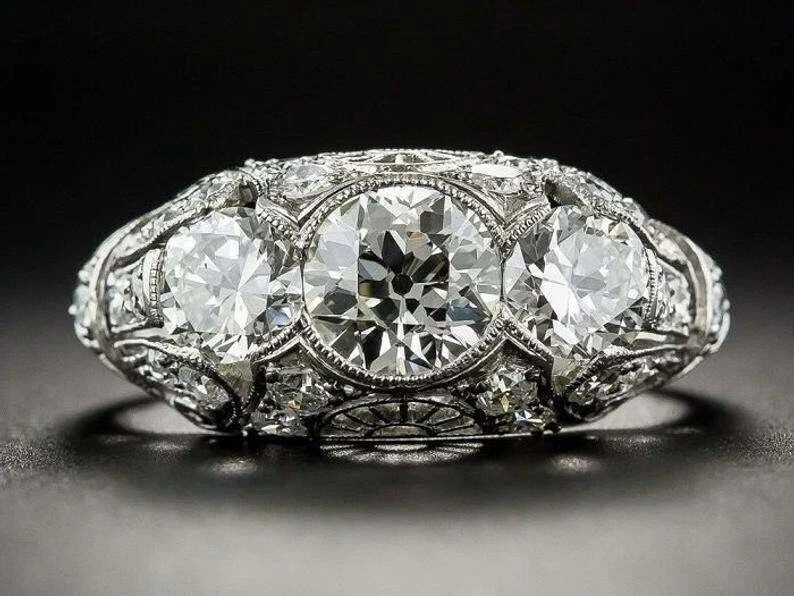 2.95Ct Art Deco Style Lab Created Diamond Anniversary 14K White Gold Finish Ring