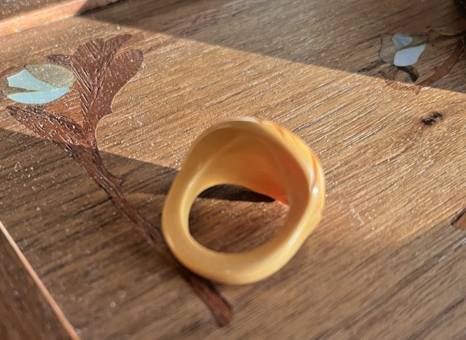 VTG Art Deco Dome Ring Bakelite Carved Butterscotch 6.5-7 Yellow HTF Collectible