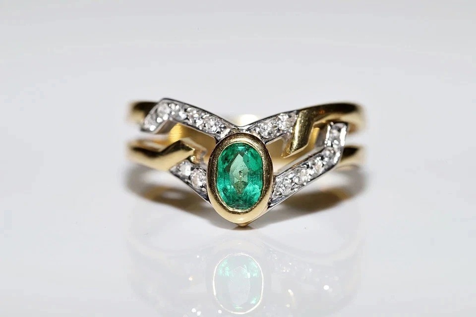 2.1Ct Art Deco Style Oval Lab Created Emerald & Diamond Wedding 14K Gold FN Ring