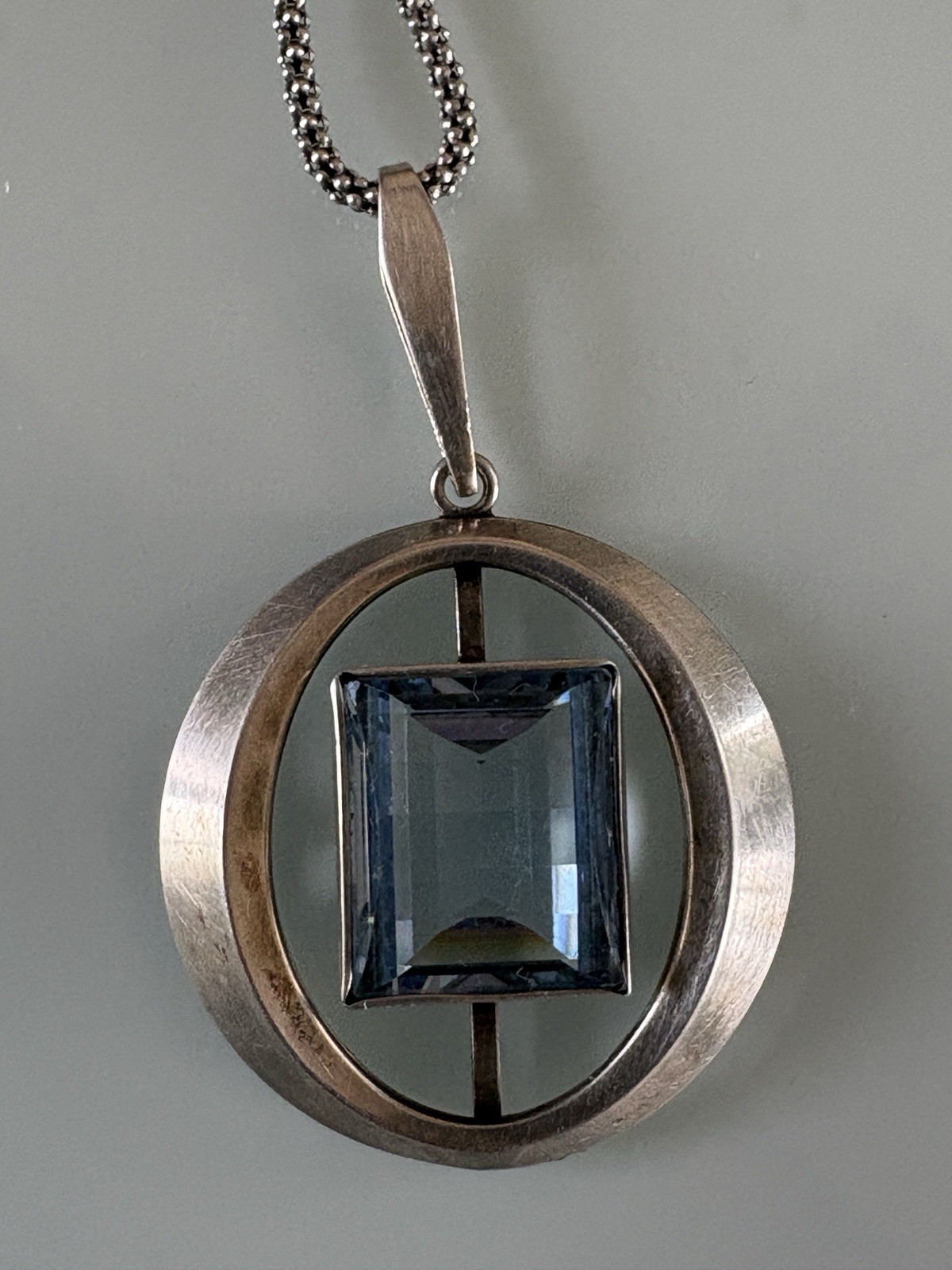VTG K&L Kordes Lichtenfels Pendant Modernist 835 Silver Blue Topaz Necklace 9.4g