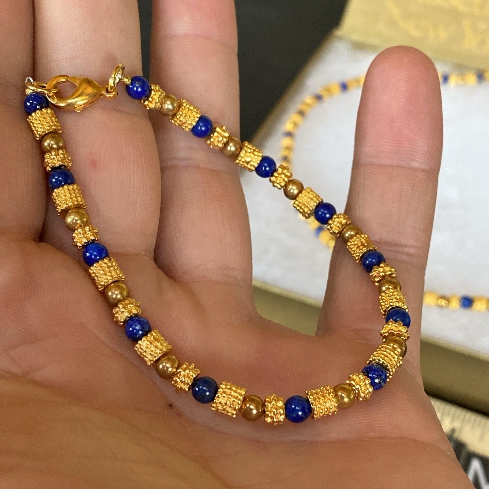 Vtg Museum Museum Art Lapis Lazuli Beaded Necklace Bracelet Etruscan Revival MMA