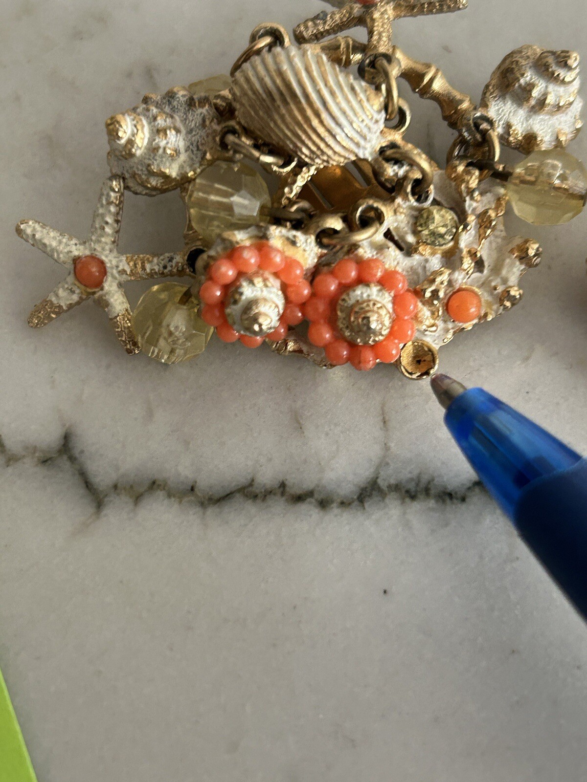 Vintage ART Arthur Pepper Clip Earrings Dangle Shells Beach AB Crystals REaD