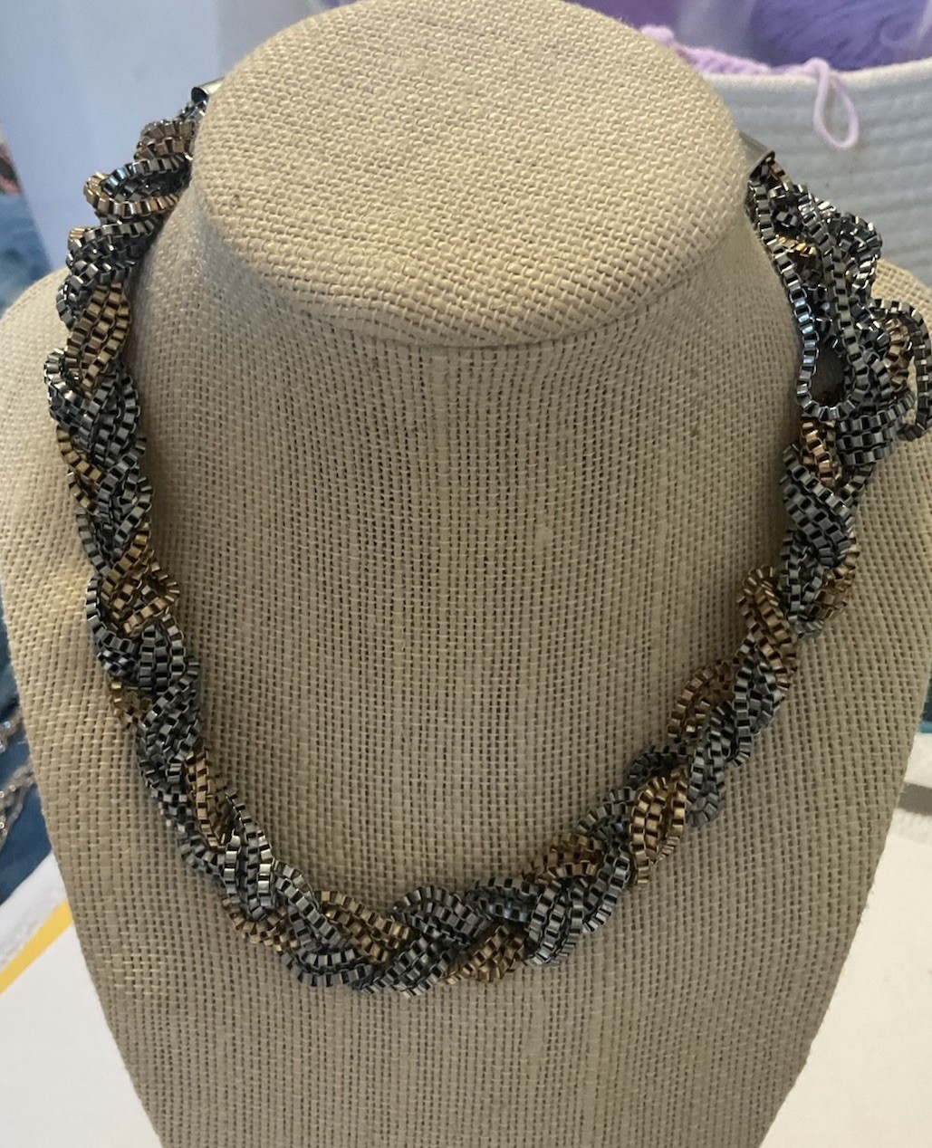 Vintage Braided Multicolored Metallic Necklace 12’ in