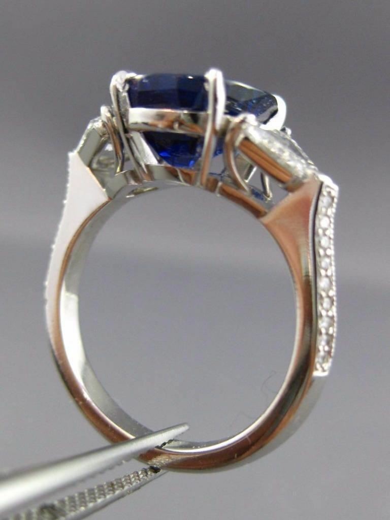 LARGE CERTIFIED 5.35CT DIAMOND & SAPPHIRE NONE HEATED PLATINUM ENGAGEMENT RING