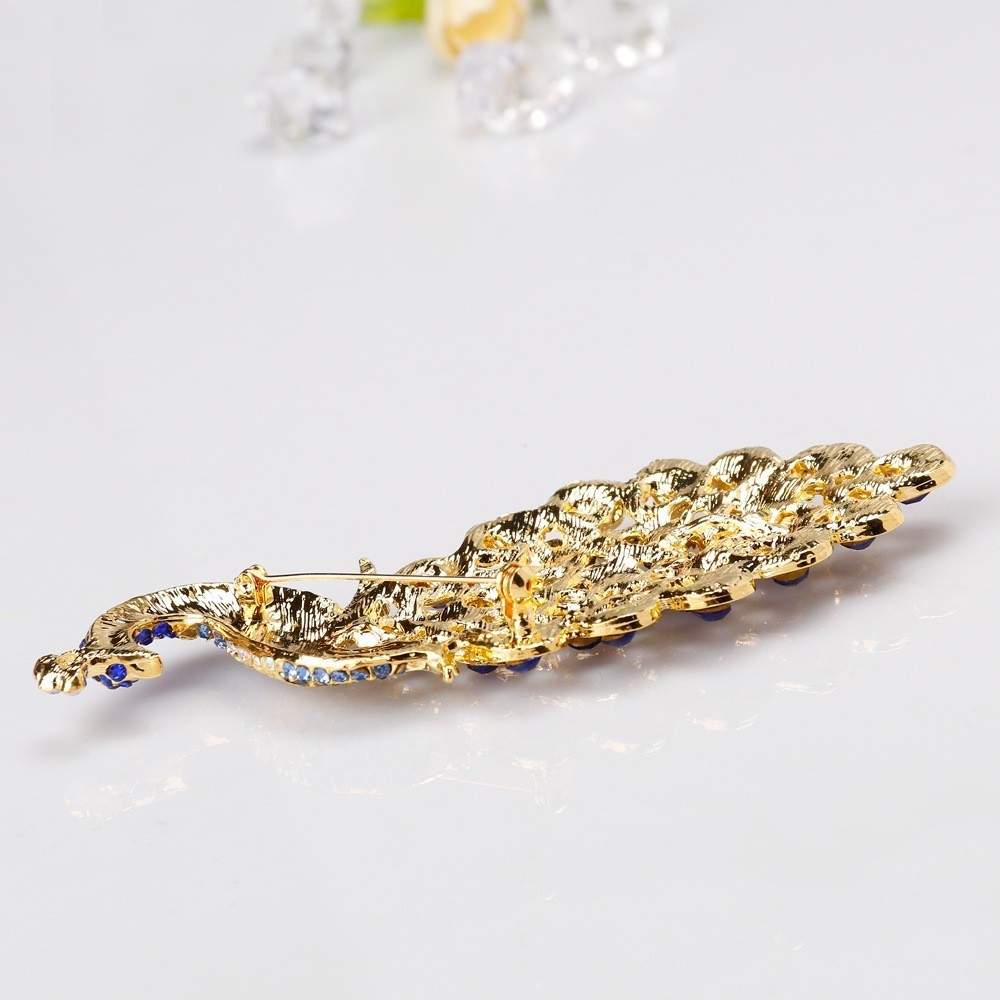 Elegant Blue Peacock Brooch Pin Crystal Rhinestone Bird Jewelry Gift Pendant