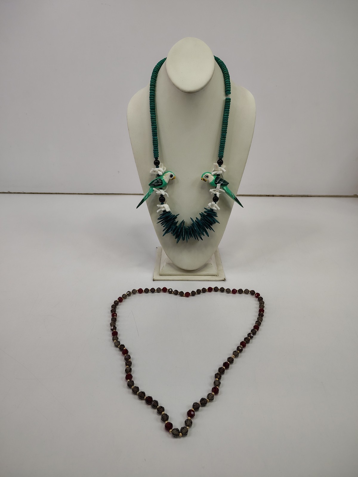 Vintage Hand Crafted Painted Island Parrot Wooden Beaded Necklace + Necklace