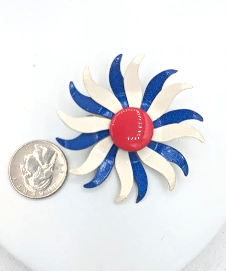 Vintage Red White Blue Enamel Flower Brooch Patriotic Americana Pin