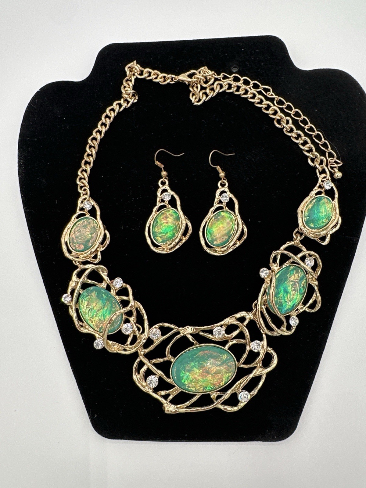 Stunning Vintage 1960’s-70’s Opaline Glass and Rhinestone Demi-Parure Set