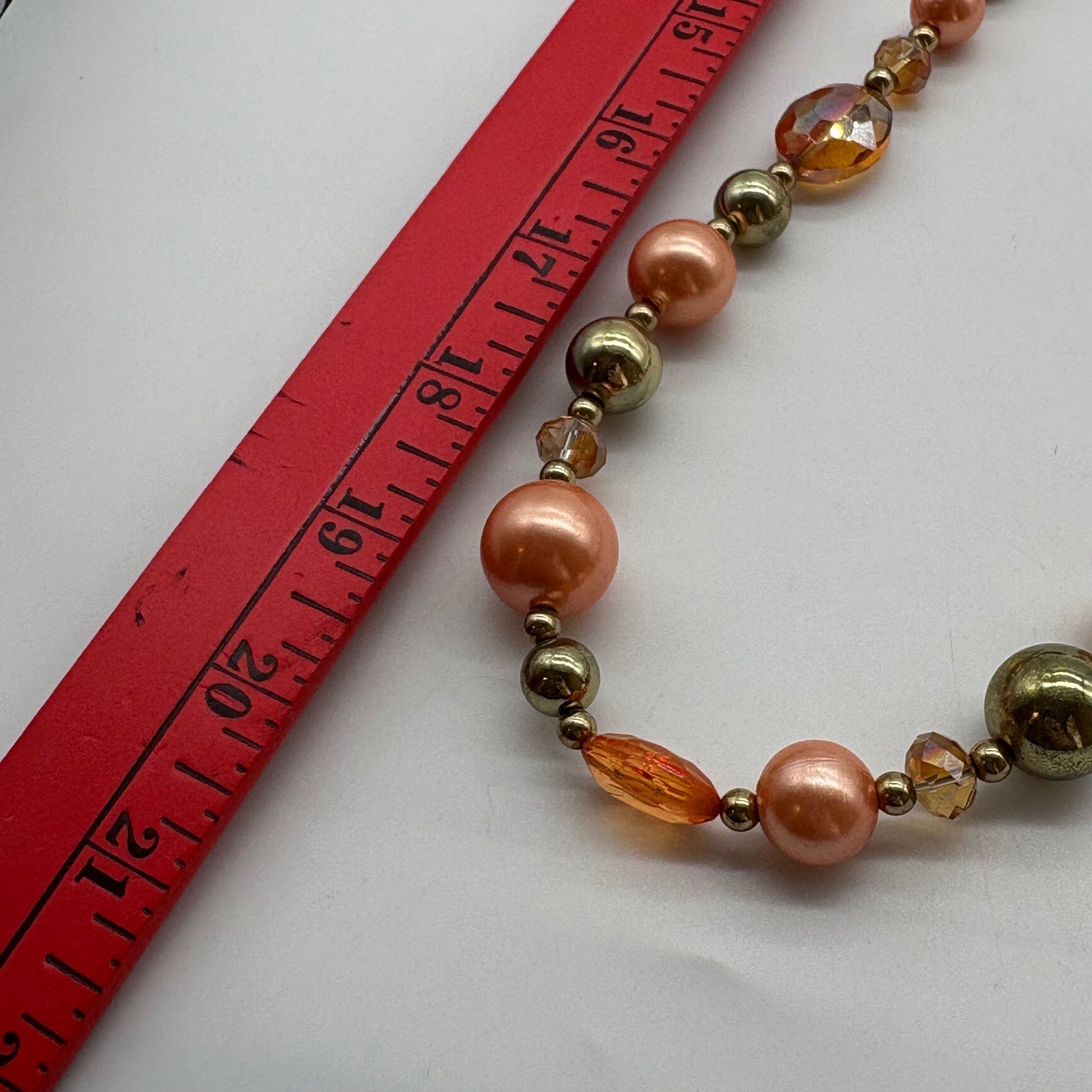 Orange Resin Rose Asymmetrical Statement Necklace Multi-Tonal Beads Gold Tone