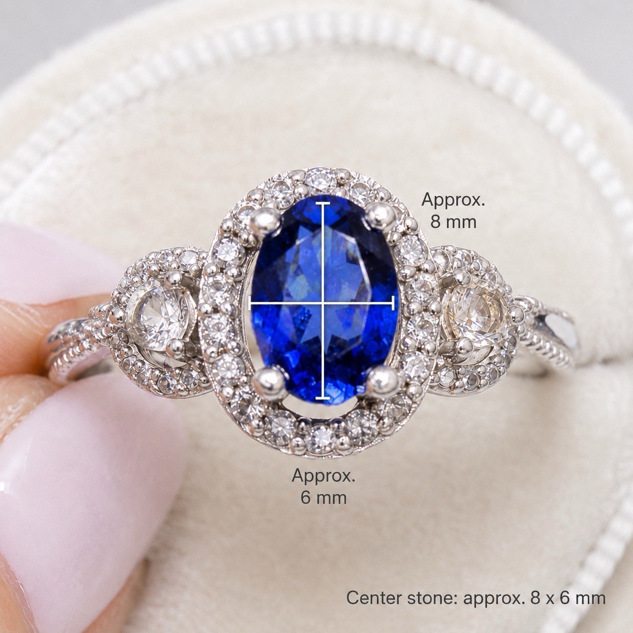 VTG Graziano 925 Sterling Silver Simulated Blue Sapphire Oval Infinity Ring 8