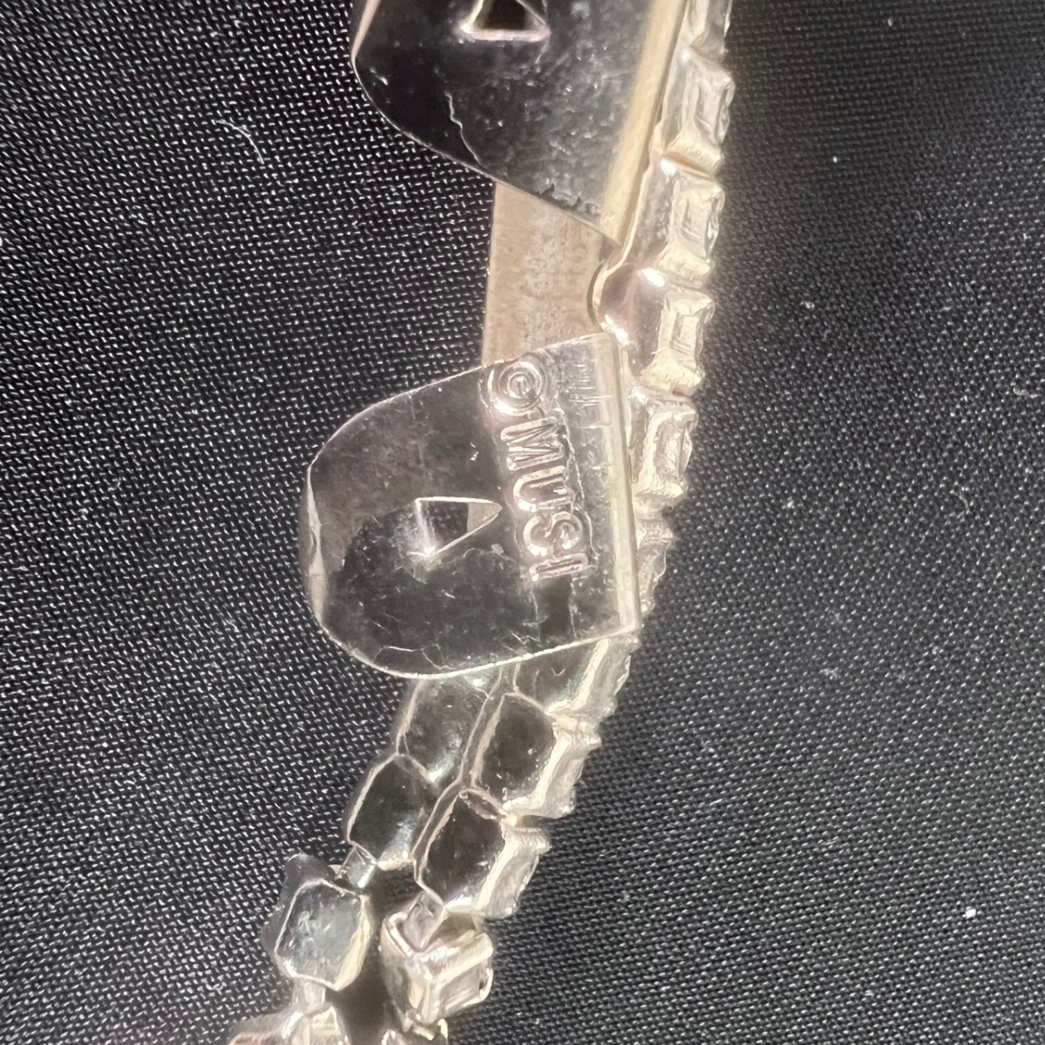 Vintage MUSI Clear Rhinestone Scroll Shoe Clips Silver Tone Pair Mid Century