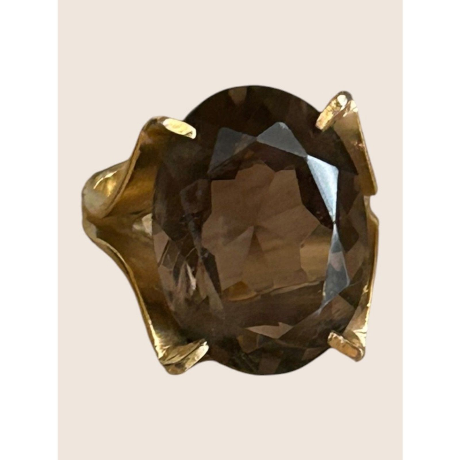 ✨ VTG 1960s COCKTAIL CHUNKY STATEMENT RING SMOKY QUARTZ 10K GF SIZE 5.5 AS IS