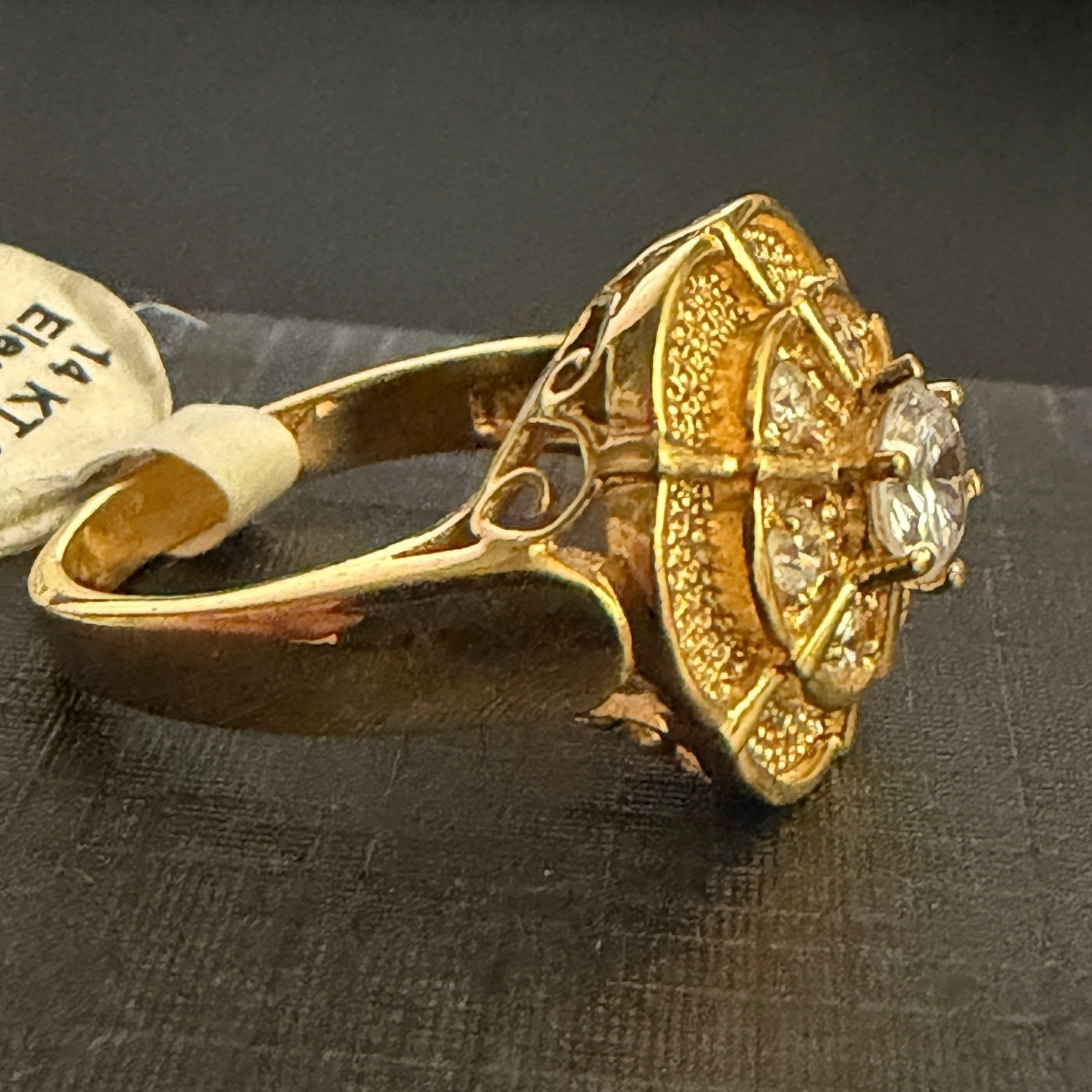 Vintage Etruscan Revival Ring Gold Plated CZ Size 6