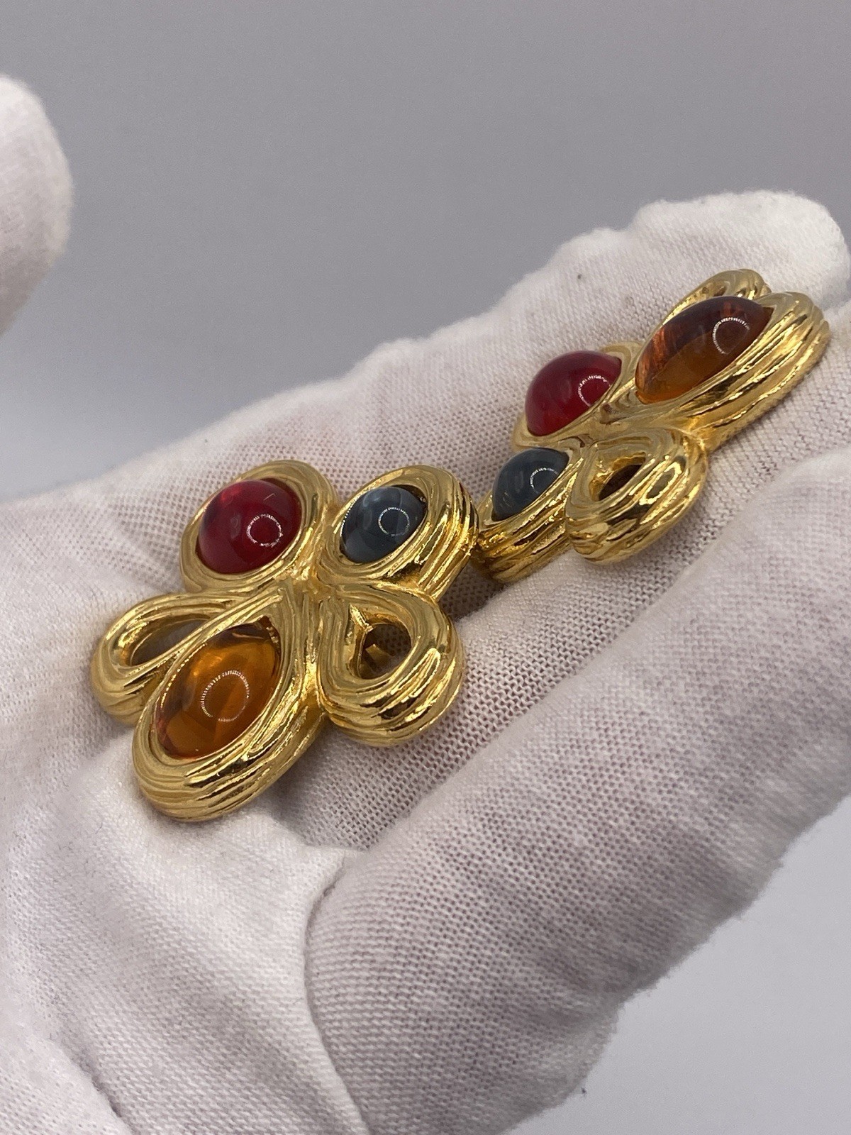Givenchy Vintage Gripoix Clip Earrings Gold Tone