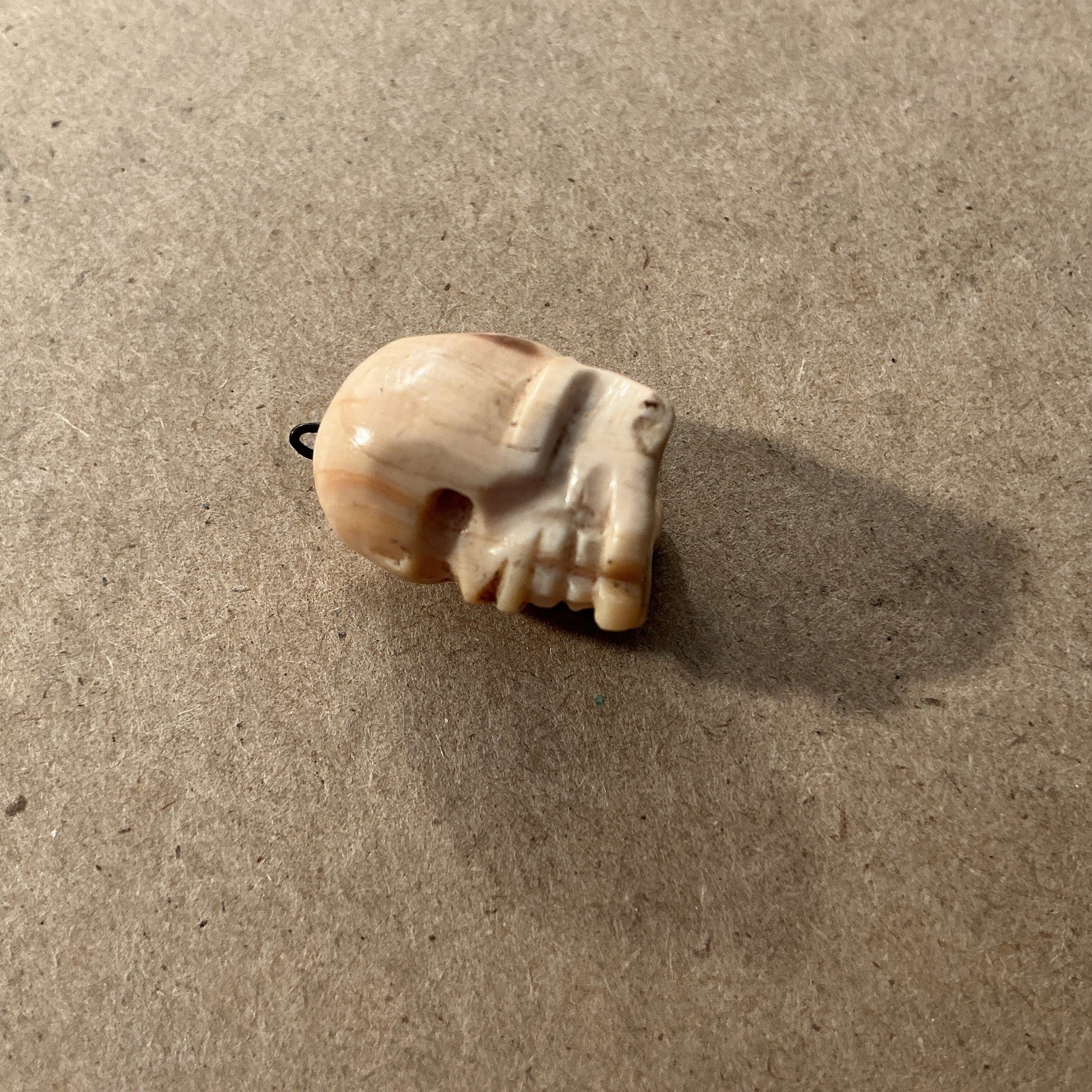 Vintage Miniature Hand Carved “MEMENTO MORI” Human skull Charm