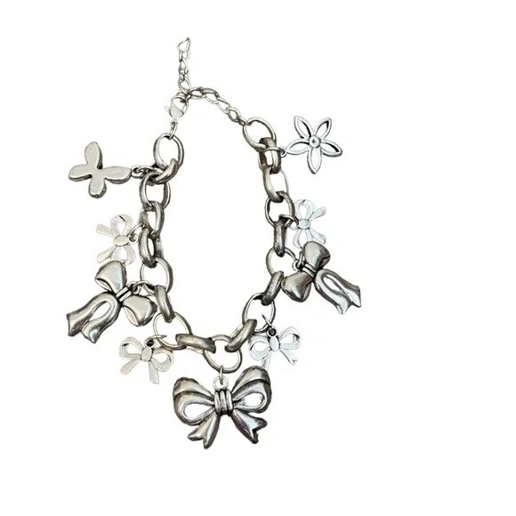 Vintage Bowknot Silver Plated Pendant Bracelet