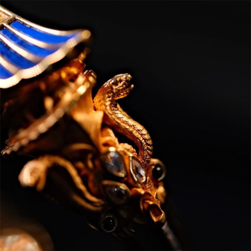 Ancient Egyptian Winged Scarab Open Cuff Bracelet Vintage Gold Plated Jewelry