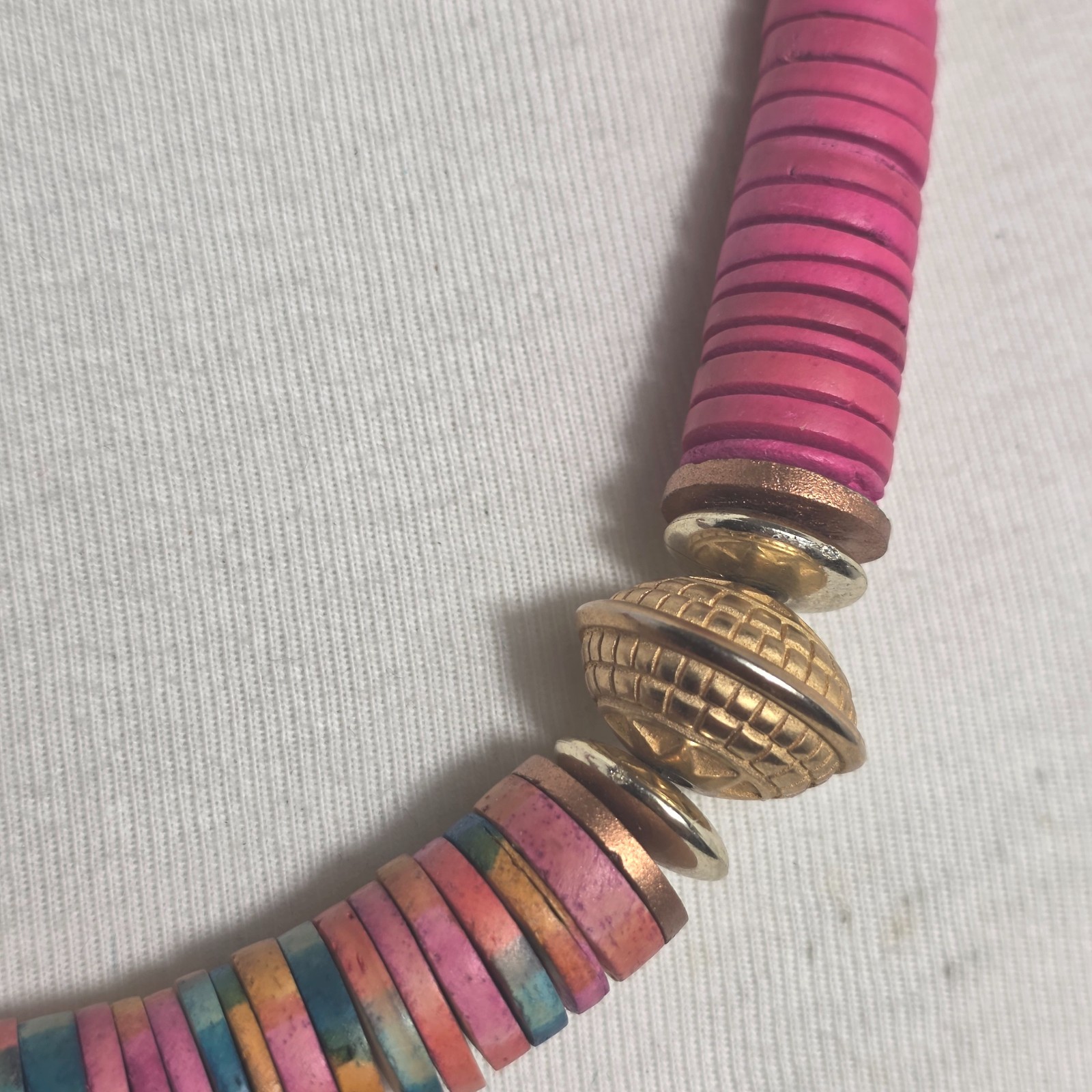 Bohemian-Style Statement Necklace Bright Pink & Colorful Multicolor Heishi Beads