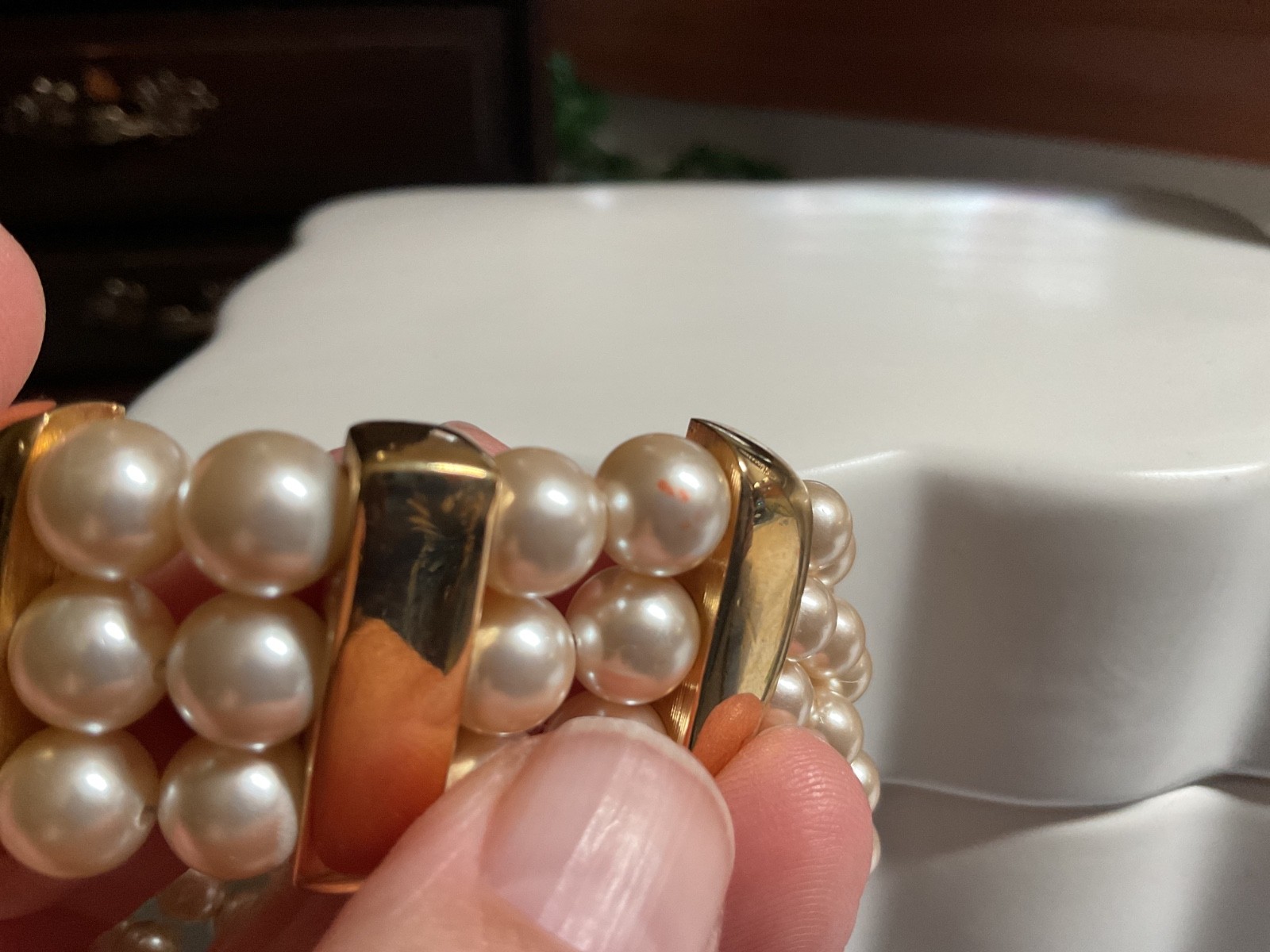 Napier faux pearl necklace with gold tone accents and bracelet