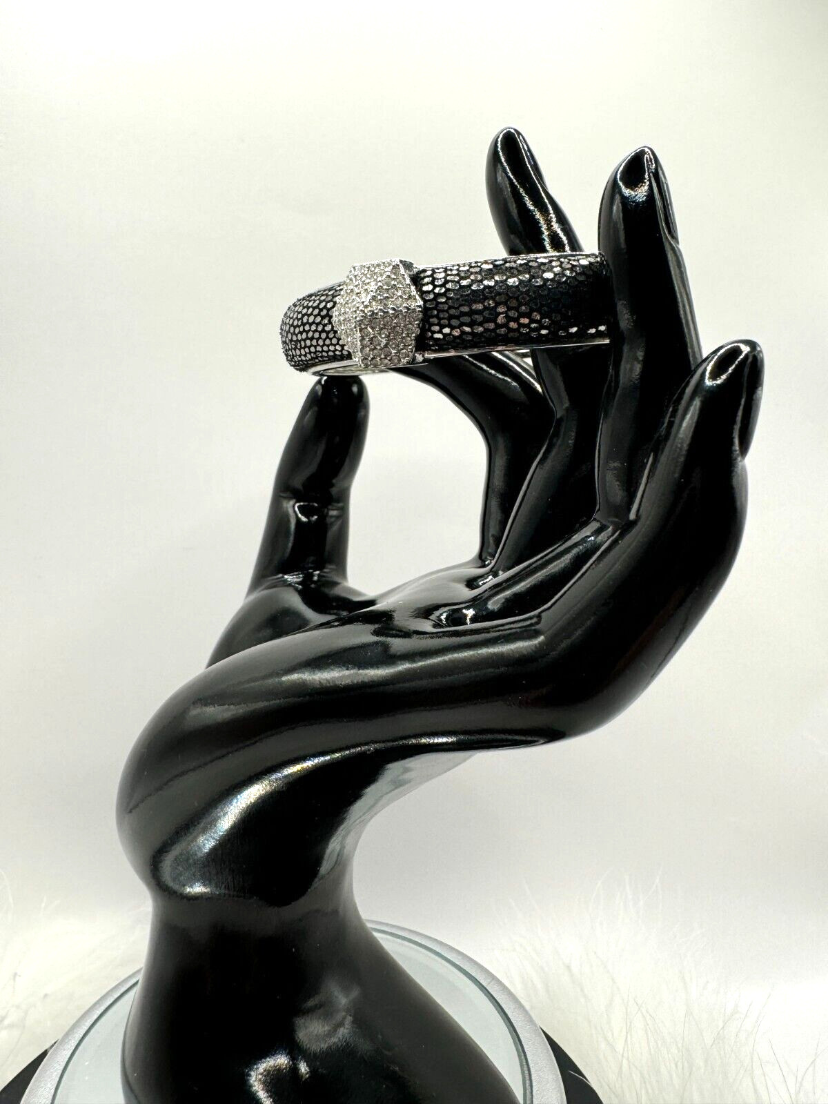 Vince Camuto Signed Hinged Bangle Snake Skin Diamonds? Some Say Yes! Flawless!