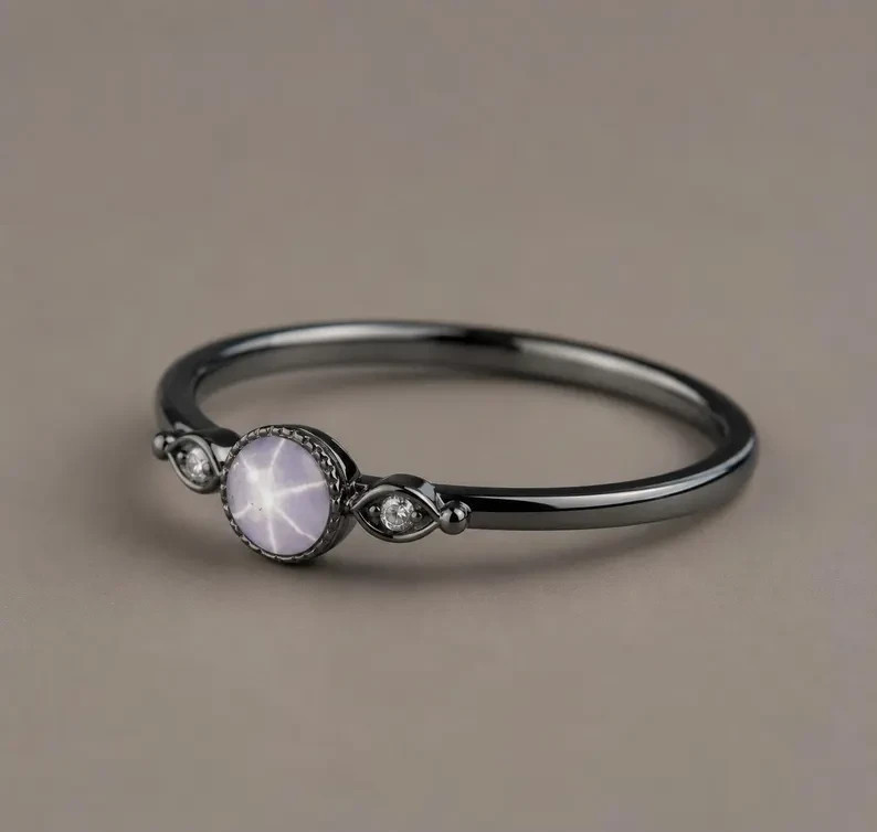Natural Star Sapphire Ring 925 Sterling Silver Minimalist Dainty Ring